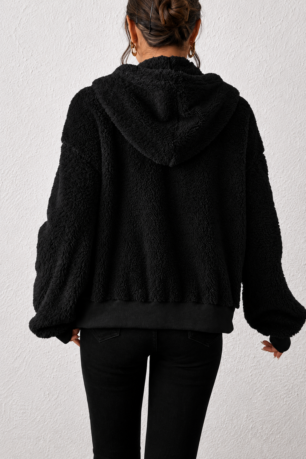 Zip-Up Plush Hooded Outerwear